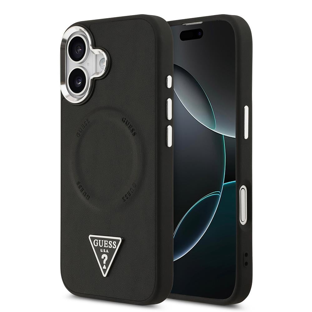 Apple iPhone 17 Kılıf Guess Orjinal Lisanslı M-safe Şarj Özellikli PU Deri Metal Kamera Çerçeveli Üçgen Logolu Kapak