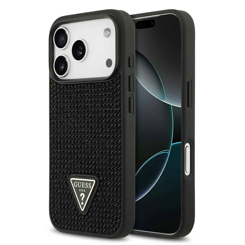 Apple iPhone 17 Pro Kılıf Guess Orjinal Lisanslı Taşlı Arka Yüzey Üçgen Logolu Kapak