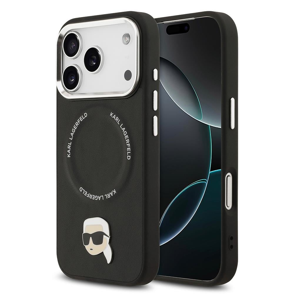 Apple iPhone 17 Pro Kılıf Karl Lagerfeld Orjinal Lisanslı M-safe Şarj Özellikli Metal Kamera ve Buton Tasarımlı Karl PU Deri Kapak