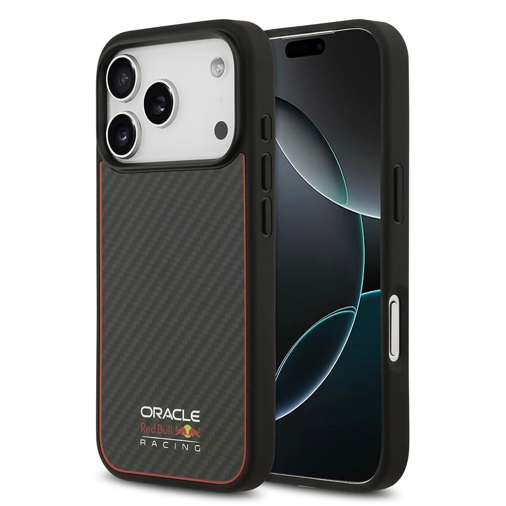 Apple iPhone 17 Pro Kılıf Redbull Orjinal Lisanslı M-safe Şarj Özellikli Karbon Fiber Parlayan Logolu Kevlar Kapak