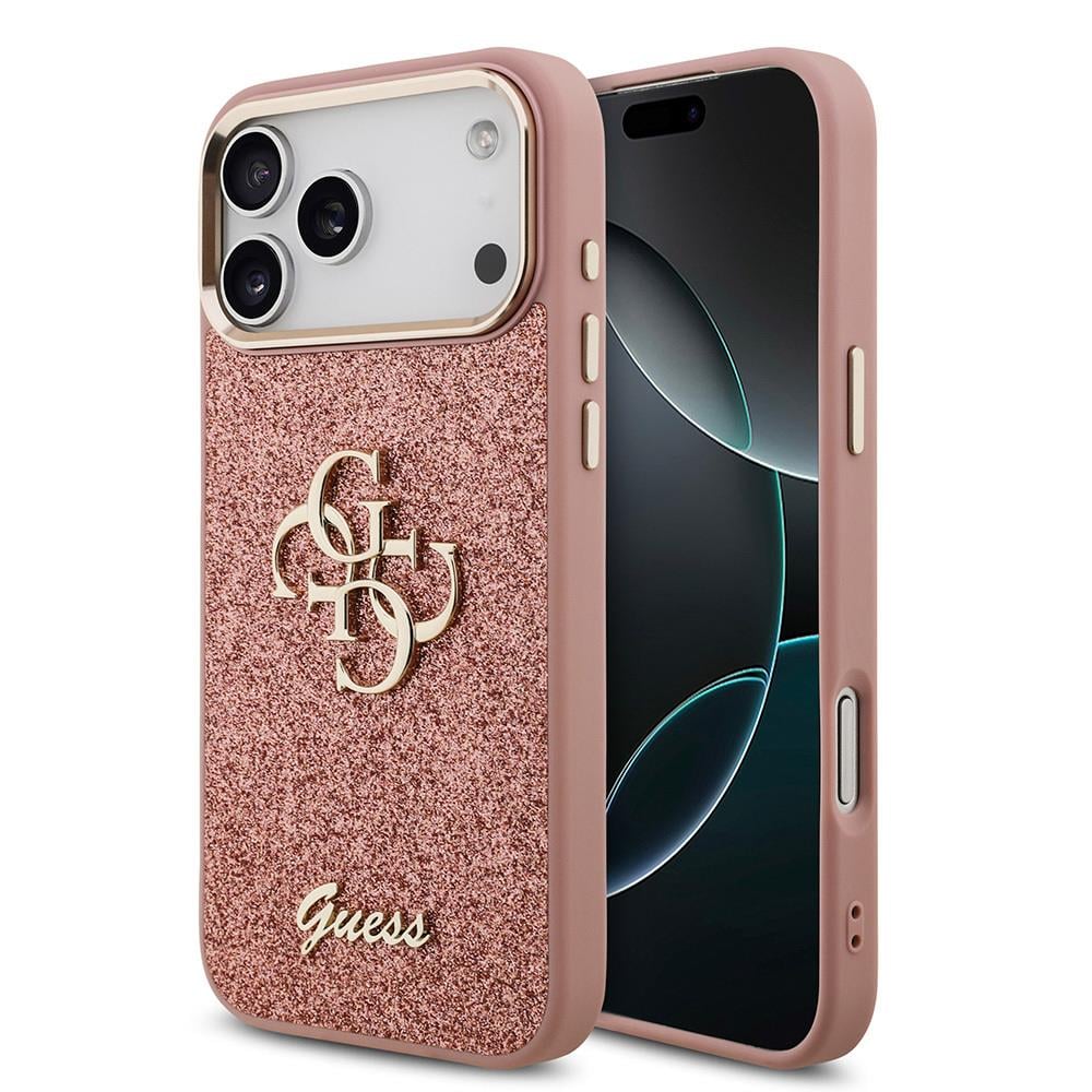 Apple iPhone 17 Pro Max Kılıf Guess Orjinal Lisanslı 4G Büyük Metal Kamera Çerçeveli ve Logolu Glitter Kapak