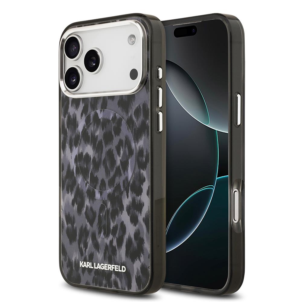Apple iPhone 17 Pro Max Kılıf Karl Lagerfeld Orjinal Lisanslı M-safe Şarj Özellikli IML Leopar Baskılı Kapak