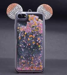 Apple iPhone SE 2022 Kılıf Zore Micky Taşlı Sıvılı Silikon