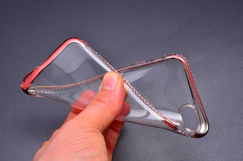 Apple iPhone SE 2022 Kılıf Zore Tek Sıra Taşlı Silikon