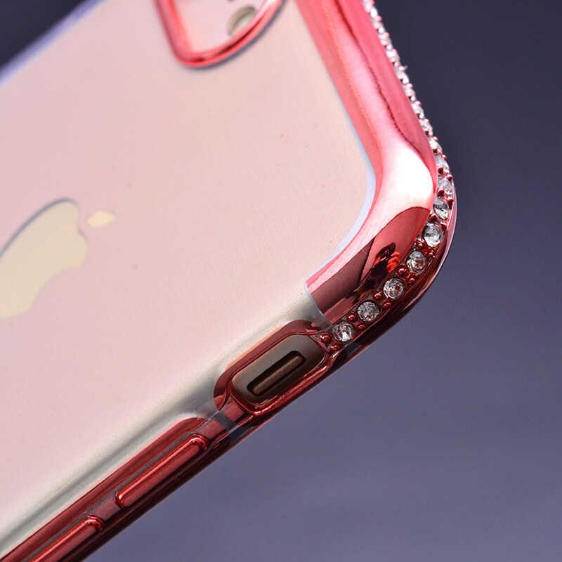 Apple iPhone SE 2022 Kılıf Zore Tek Sıra Taşlı Silikon