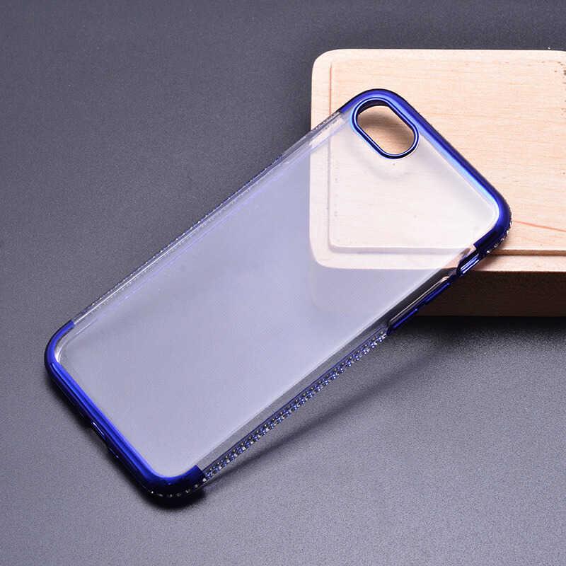 Apple iPhone SE 2022 Kılıf Zore Tek Sıra Taşlı Silikon
