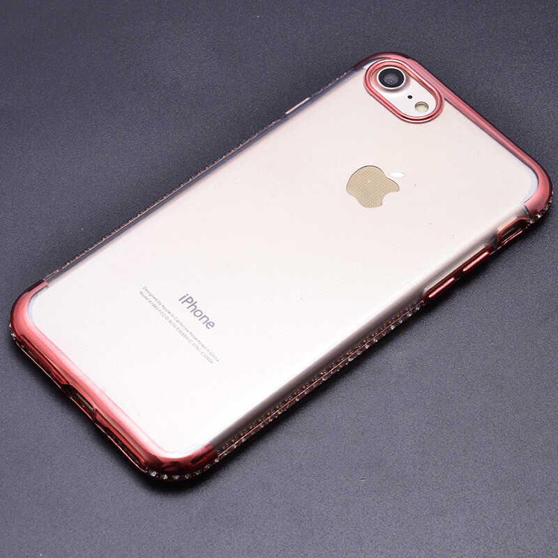 Apple iPhone SE 2022 Kılıf Zore Tek Sıra Taşlı Silikon