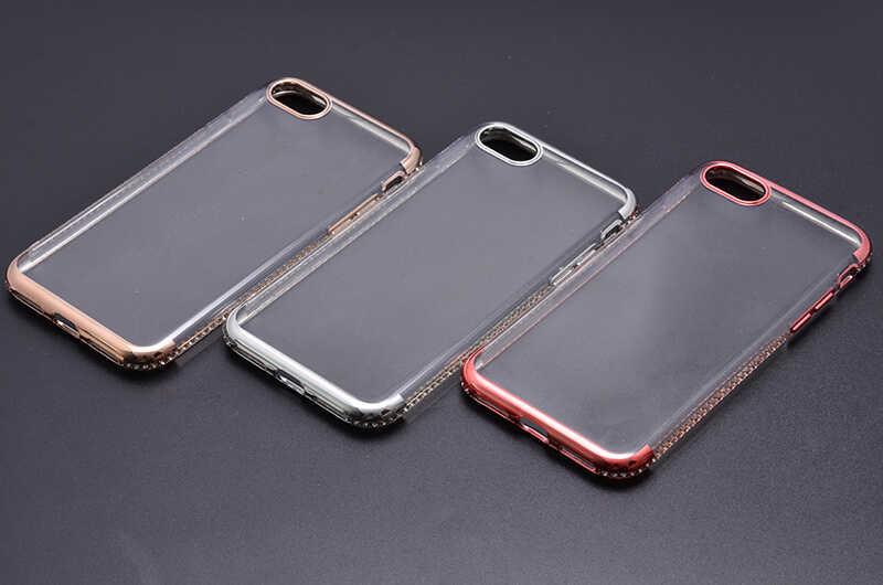 Apple iPhone SE 2022 Kılıf Zore Tek Sıra Taşlı Silikon