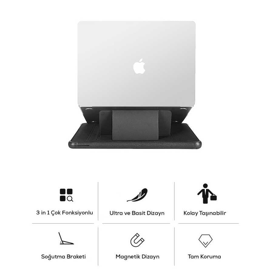 Apple Macbook Pro 14.2 2023 A2779 Wiwu Defender Stand Case Taşınabilir Standlı Magnetik PU Laptop Çantası