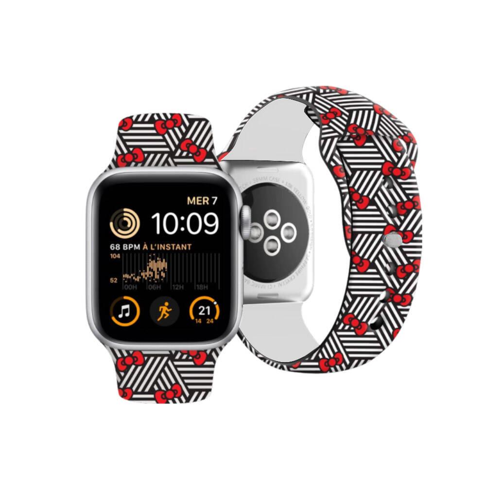 Apple Watch 38mm Hello Kitty Orjinal Lisanslı Fiyonklar & Çizgiler Silikon Kordon