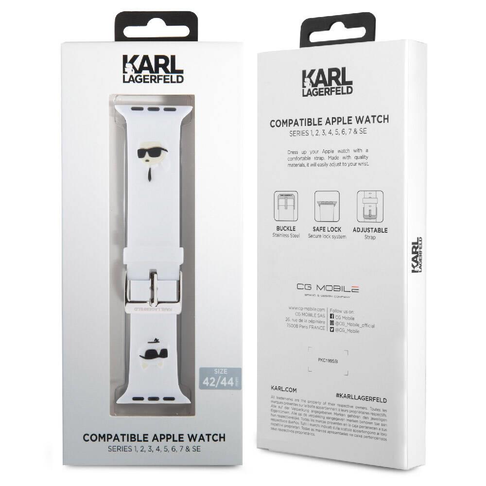 Apple Watch 44mm Karl Lagerfeld Orjinal Lisanslı İkonik Karl & Choupette Logolu Silikon Kordon