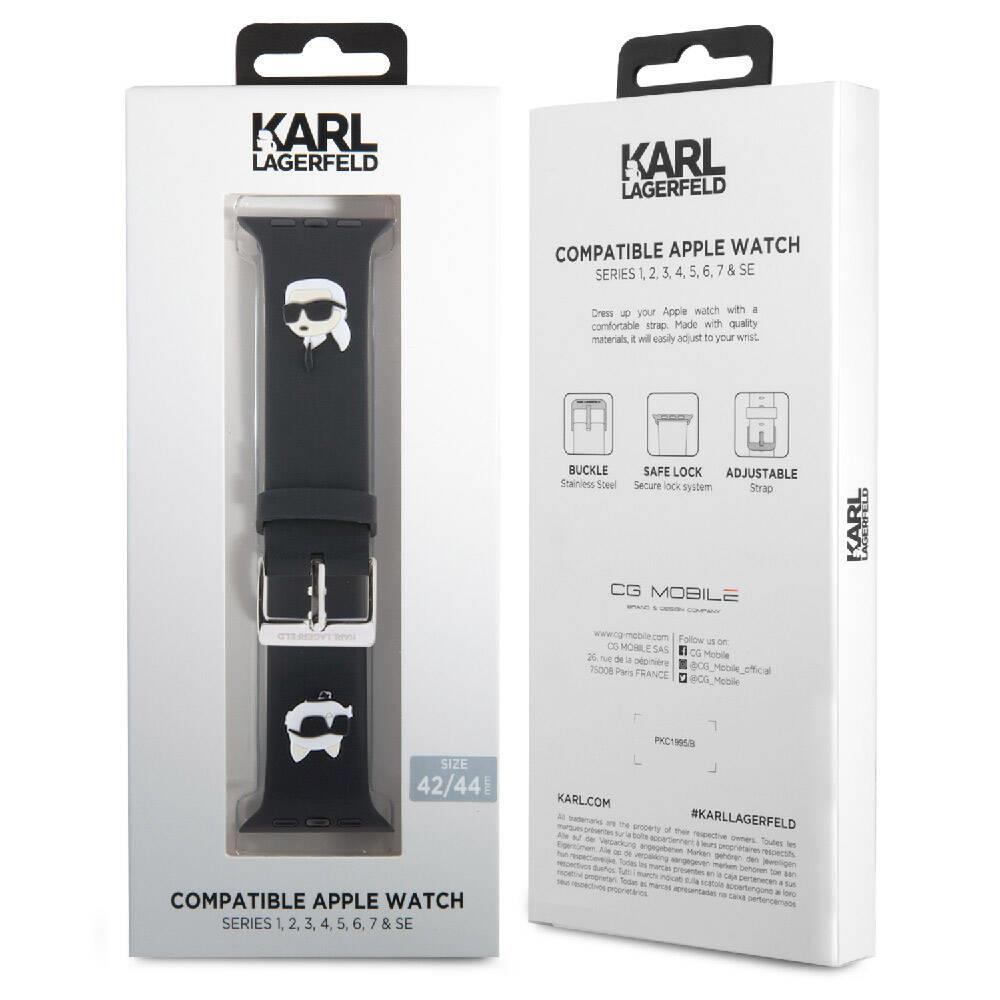 Apple Watch 7 45mm Karl Lagerfeld Orjinal Lisanslı İkonik Karl & Choupette Logolu Silikon Kordon