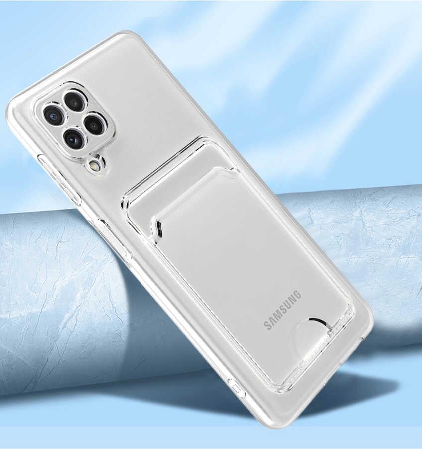 Galaxy A12 Kılıf Kartlıklı Şeffaf Zore Setra Clear Silikon Kapak