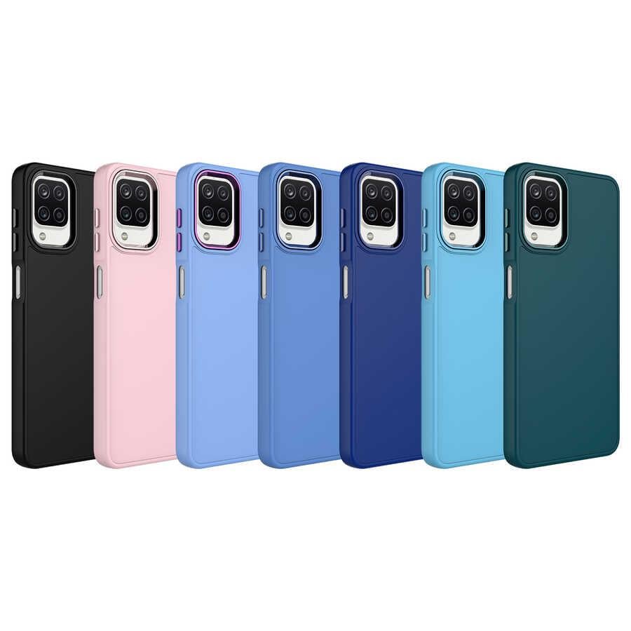 Galaxy M12 Kılıf Metal Çerçeve ve Buton Tasarımlı Silikon Zore Luna Kapak