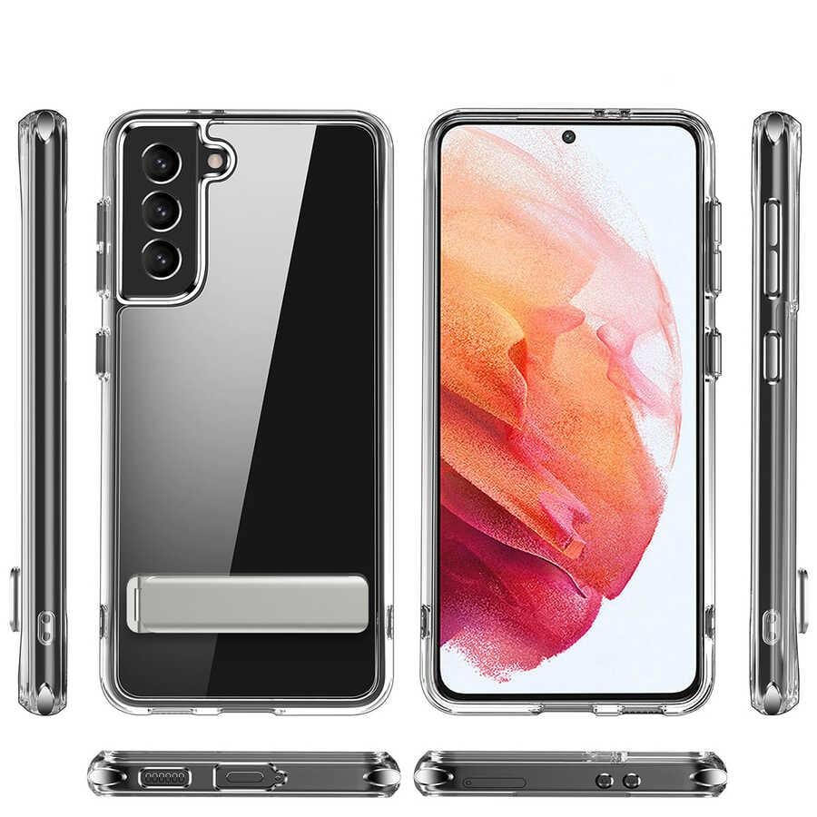 Galaxy S21 FE Kılıf Standlı Şeffaf Silikon Zore L-Stand Kapak