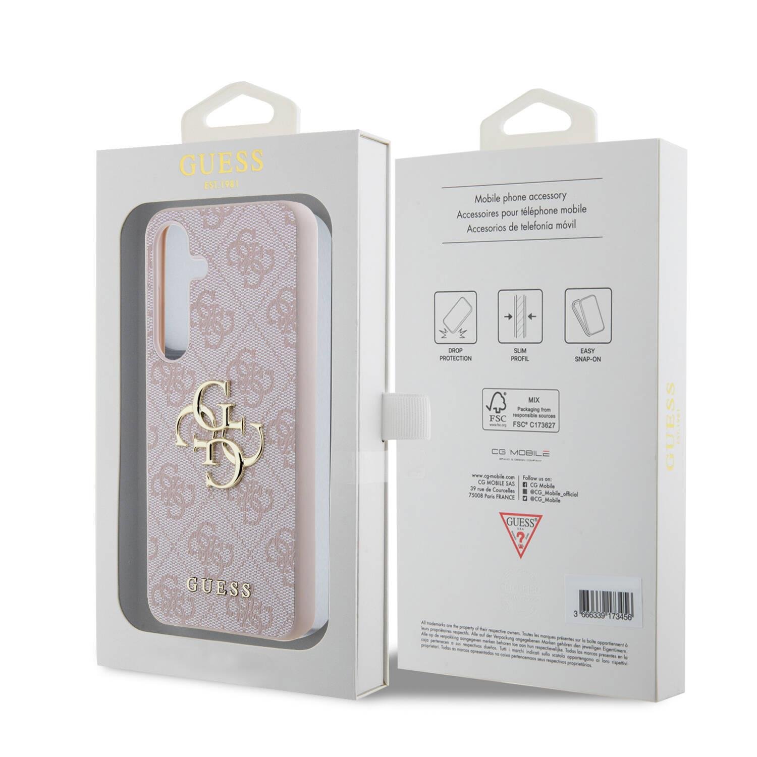 Galaxy S24 Kılıf Guess Orjinal Lisanslı PU Deri Yazı ve 4G Metal Logolu Desenli Kapak
