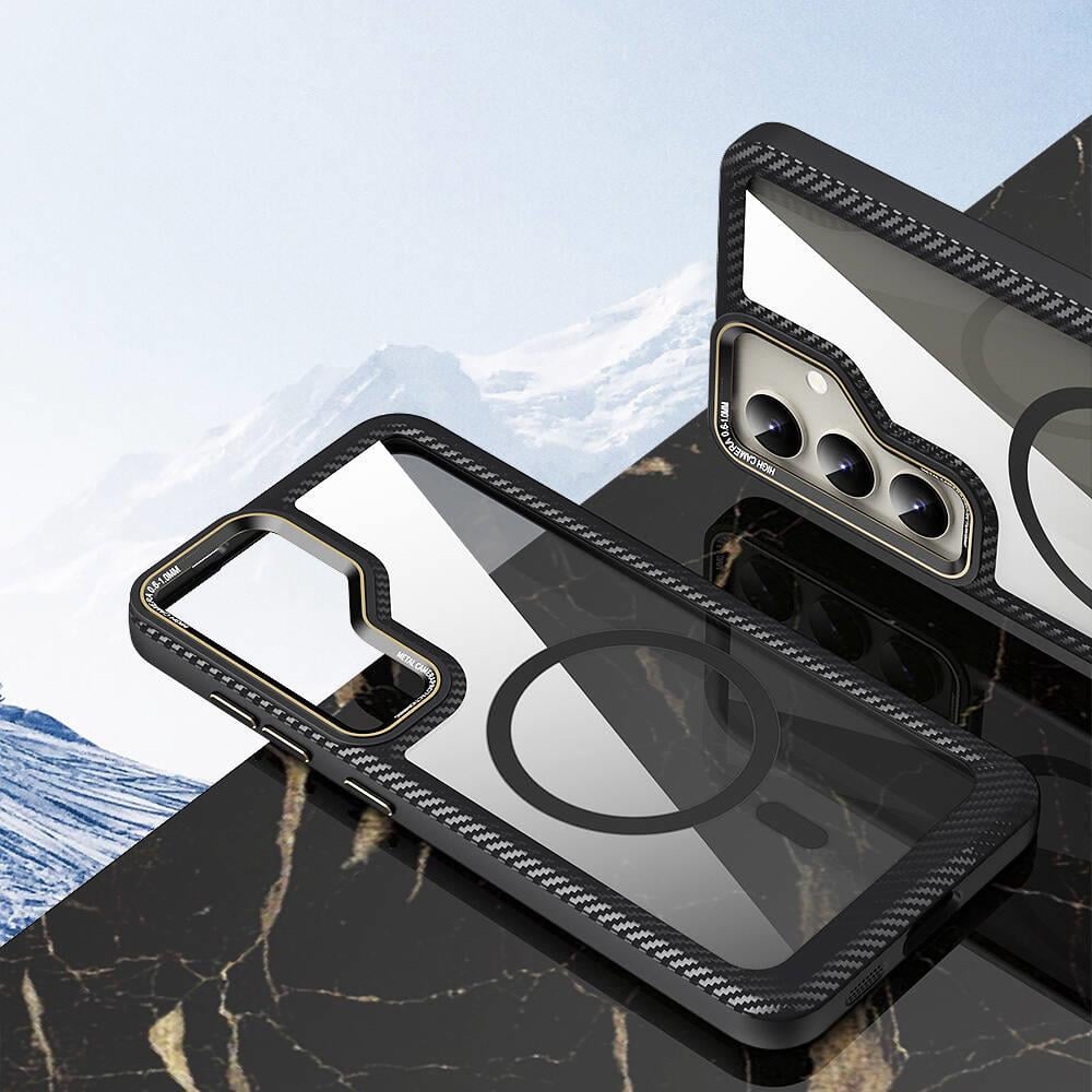 Galaxy S24 Kılıf Magsafe Şarj Özellikli Sert PC Karbon Fiber Kenar Tasarımlı Zore Libero Kapak