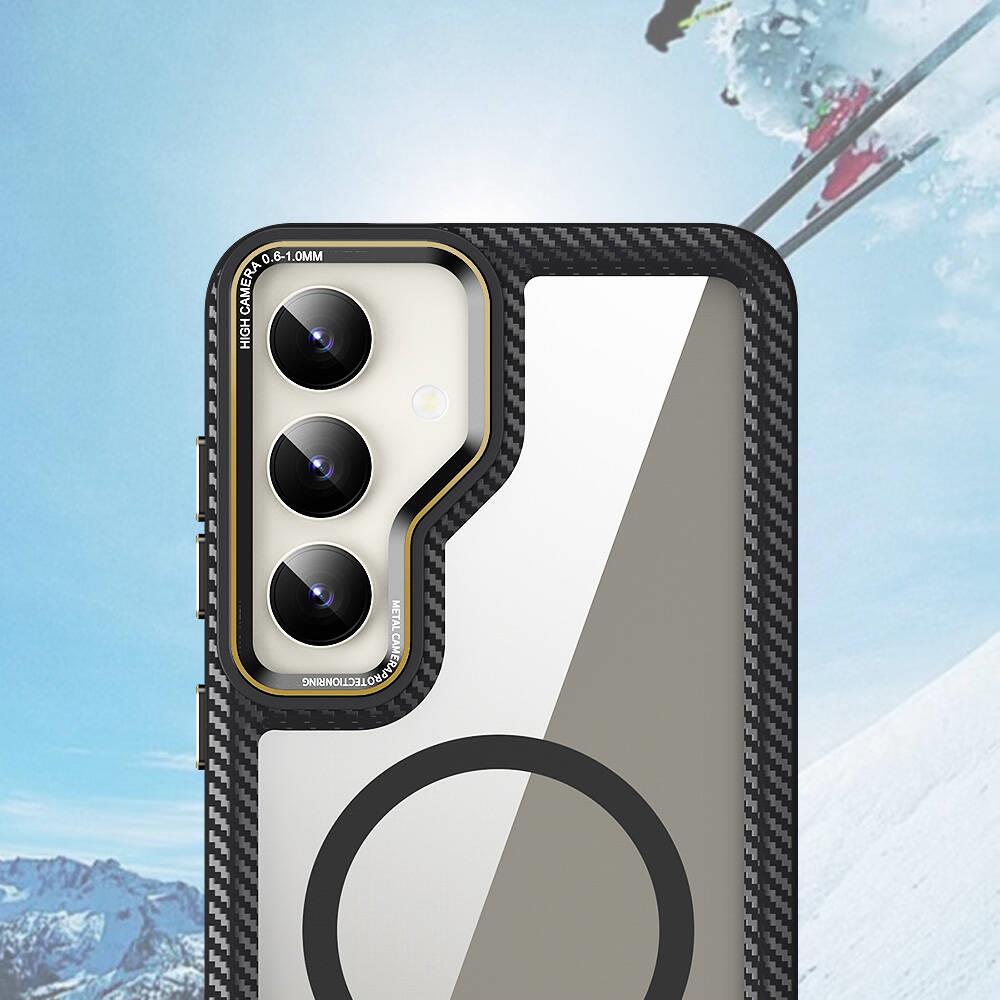 Galaxy S24 Plus Kılıf Magsafe Şarj Özellikli Sert PC Karbon Fiber Kenar Tasarımlı Zore Libero Kapak