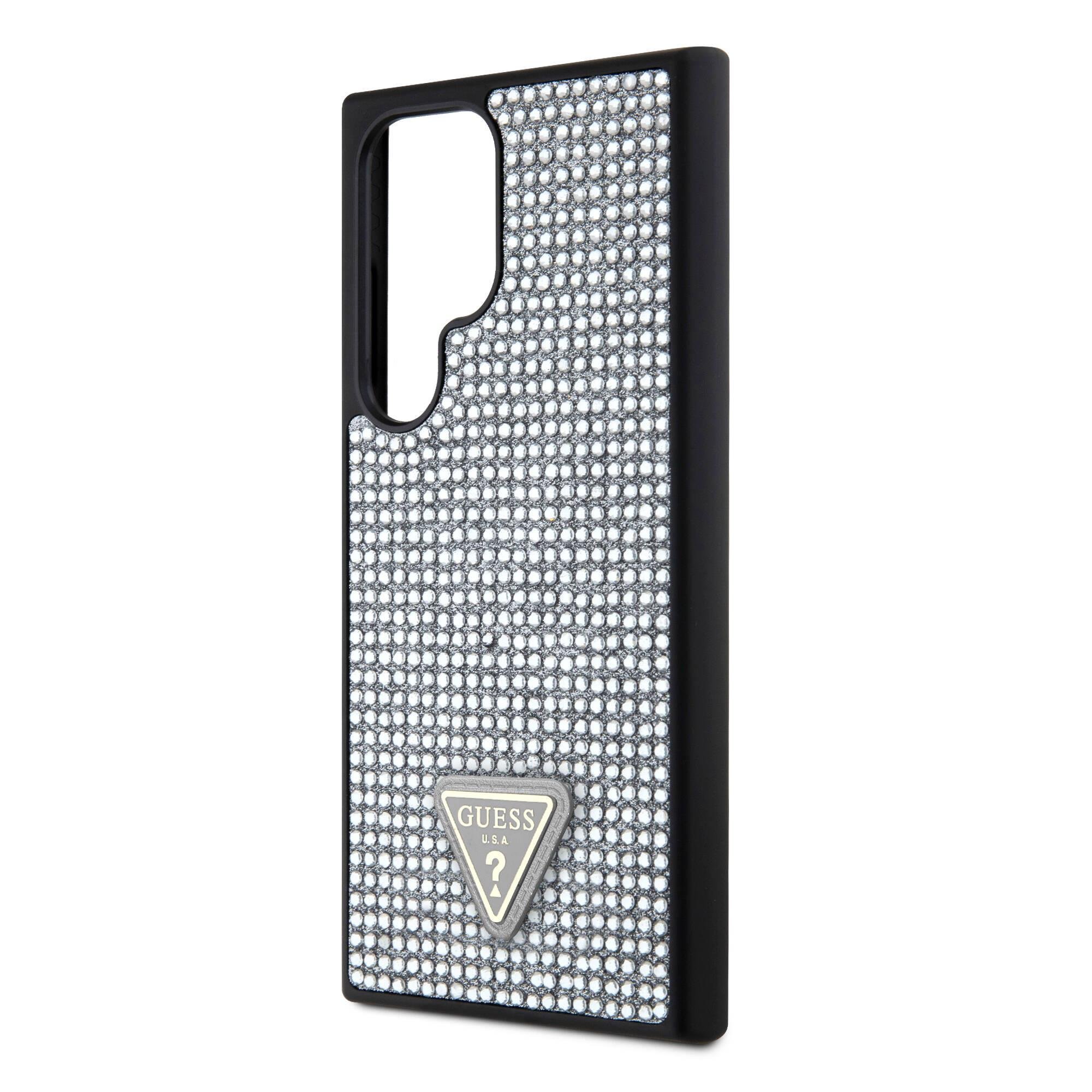 Galaxy S24 Ultra Kılıf Guess Orjinal Lisanslı Taşlı Arka Yüzey Üçgen Logolu Kapak
