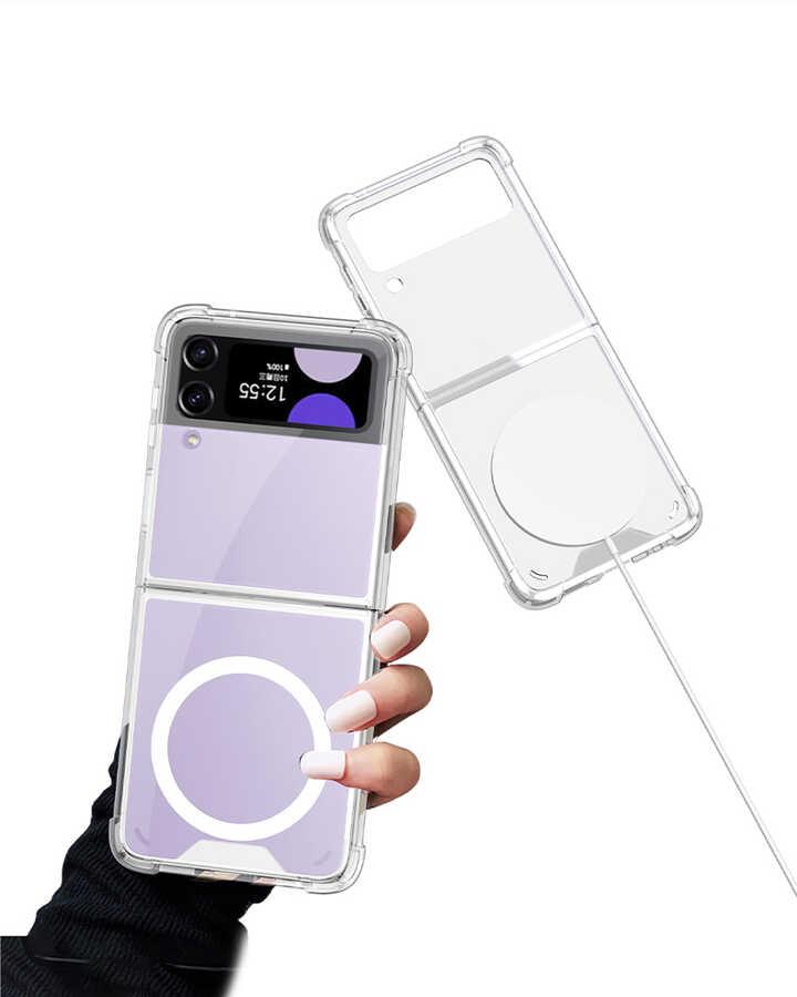 Galaxy Z Flip 3 Kılıf Wireless Şarj Özellikli Airbagli Zore Kıpta Anti Shock Magsafe Kapak