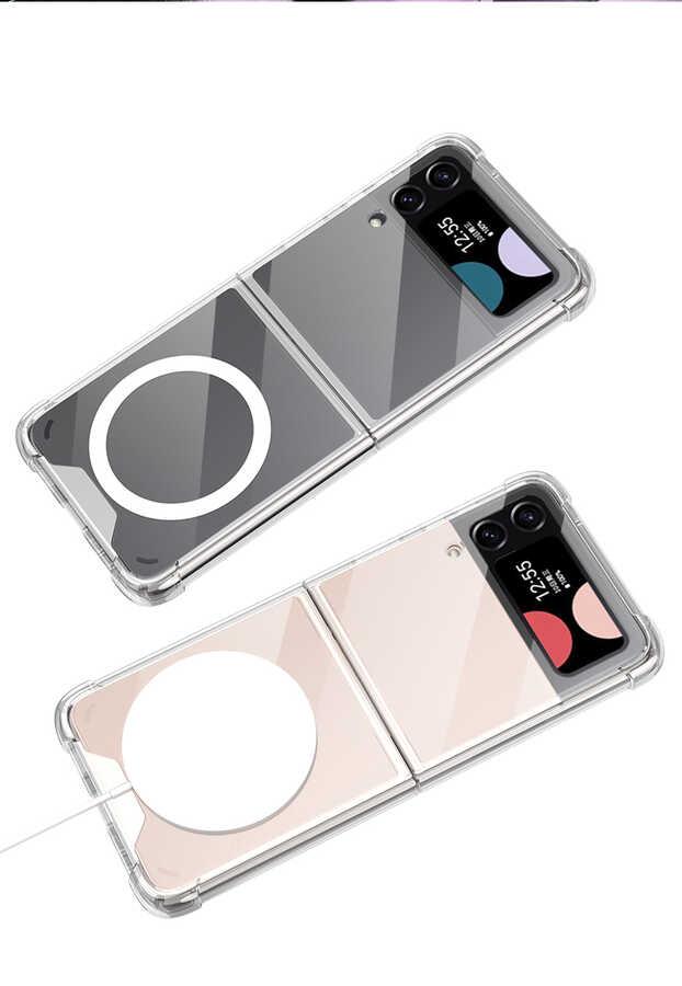 Galaxy Z Flip 4 Kılıf Wireless Şarj Özellikli Airbagli Zore Kıpta Anti Shock Magsafe Kapak
