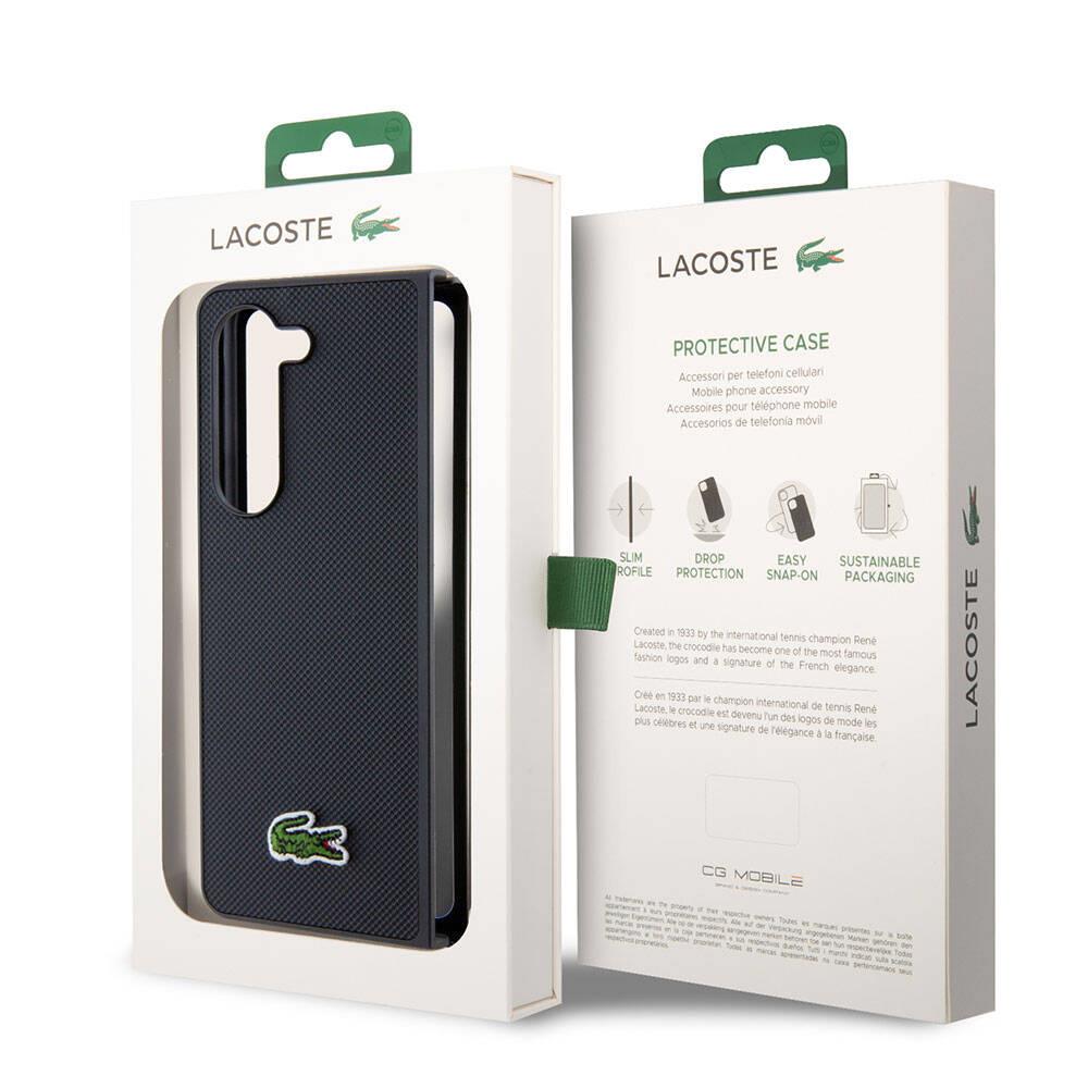 Galaxy Z Fold 5 Kılıf Lacoste Orjinal Lisanslı PU Pike Desenli Arka Yüzey İkonik Timsah Dokuma Logolu Kapak