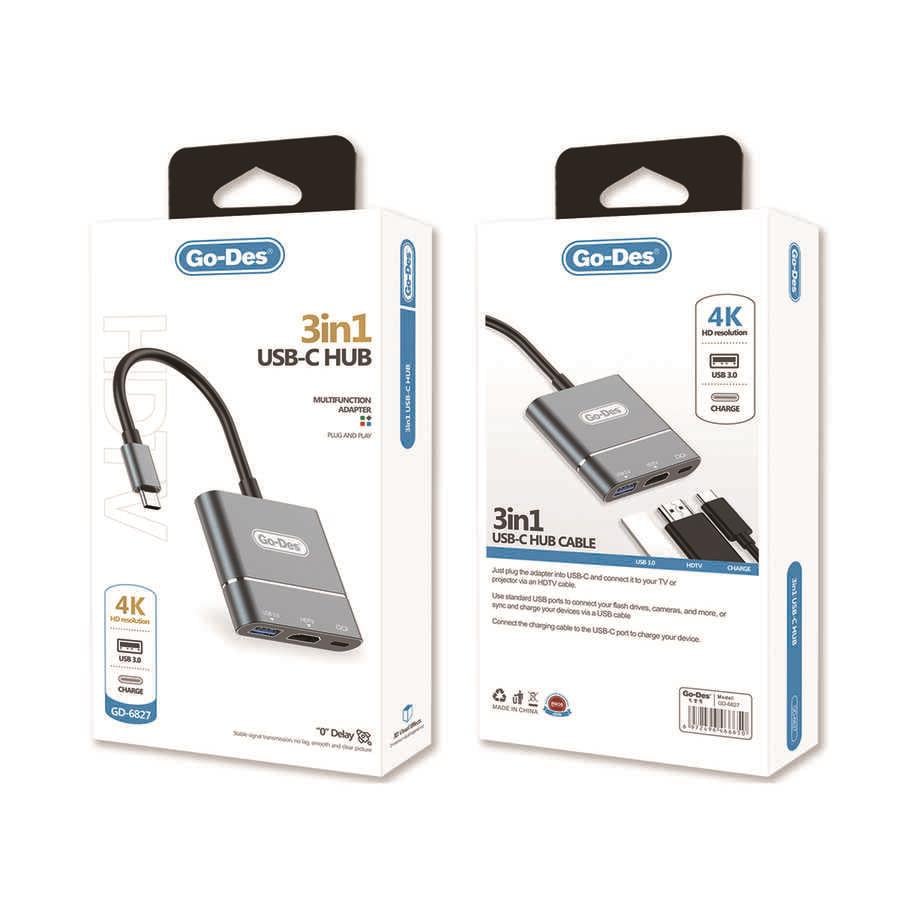 Go Des GD-6827 Type-C to HDTV 3 in 1 Dönüştürücü Adaptör