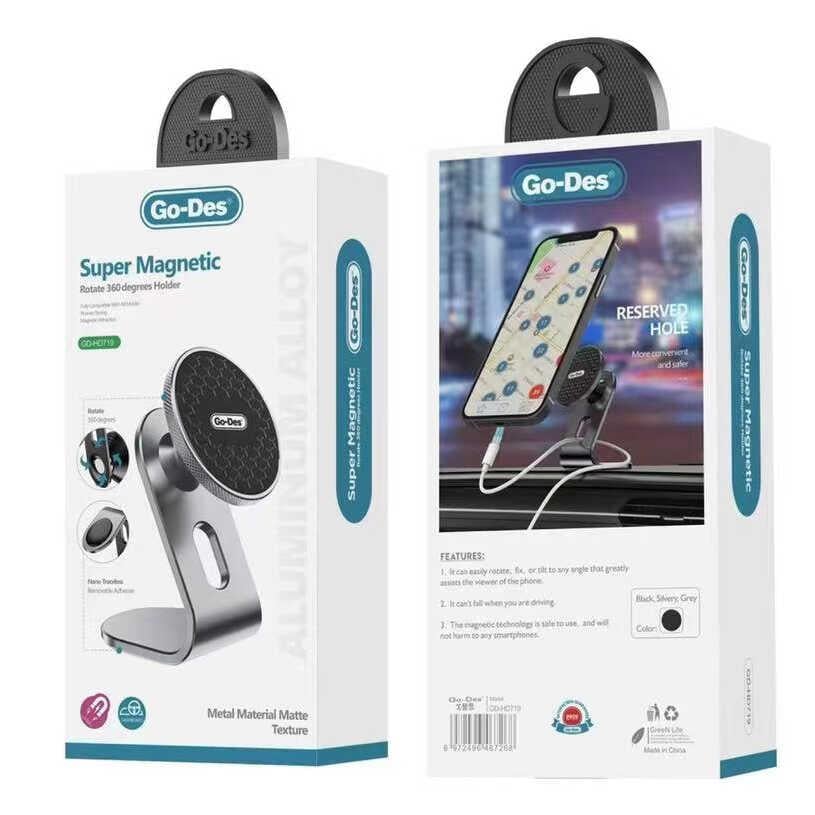 Go Des GD-HD719 360 Derece Dönebilen Magnetik Araç İçi Telefon Tutucu Düz Zemin Versiyon