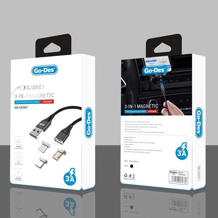Go Des GD-UC501 3 in 1 Magnetic Fast Charger & SYNC Kablo