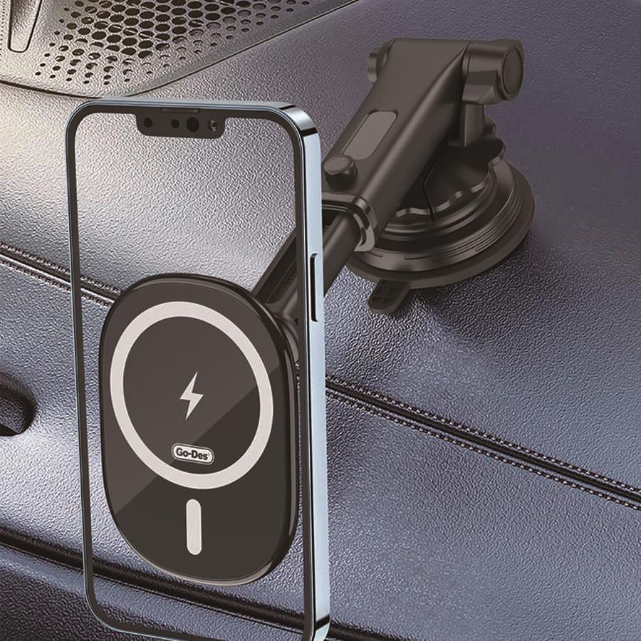 Go Des GD-WL398 Magnetik Wireless Şarj Özellikli 2 in 1 Telefon Tutucu Vantuzlu Tasarım