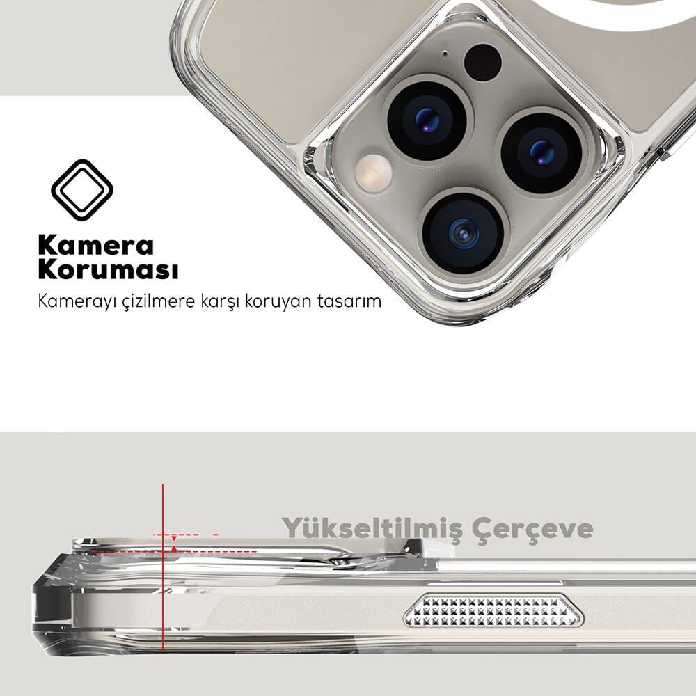 iPhone 15 Pro Max Kapak Magsafe Şarj Özellikli Airbagli Şeffaf Zore İncek Kapak