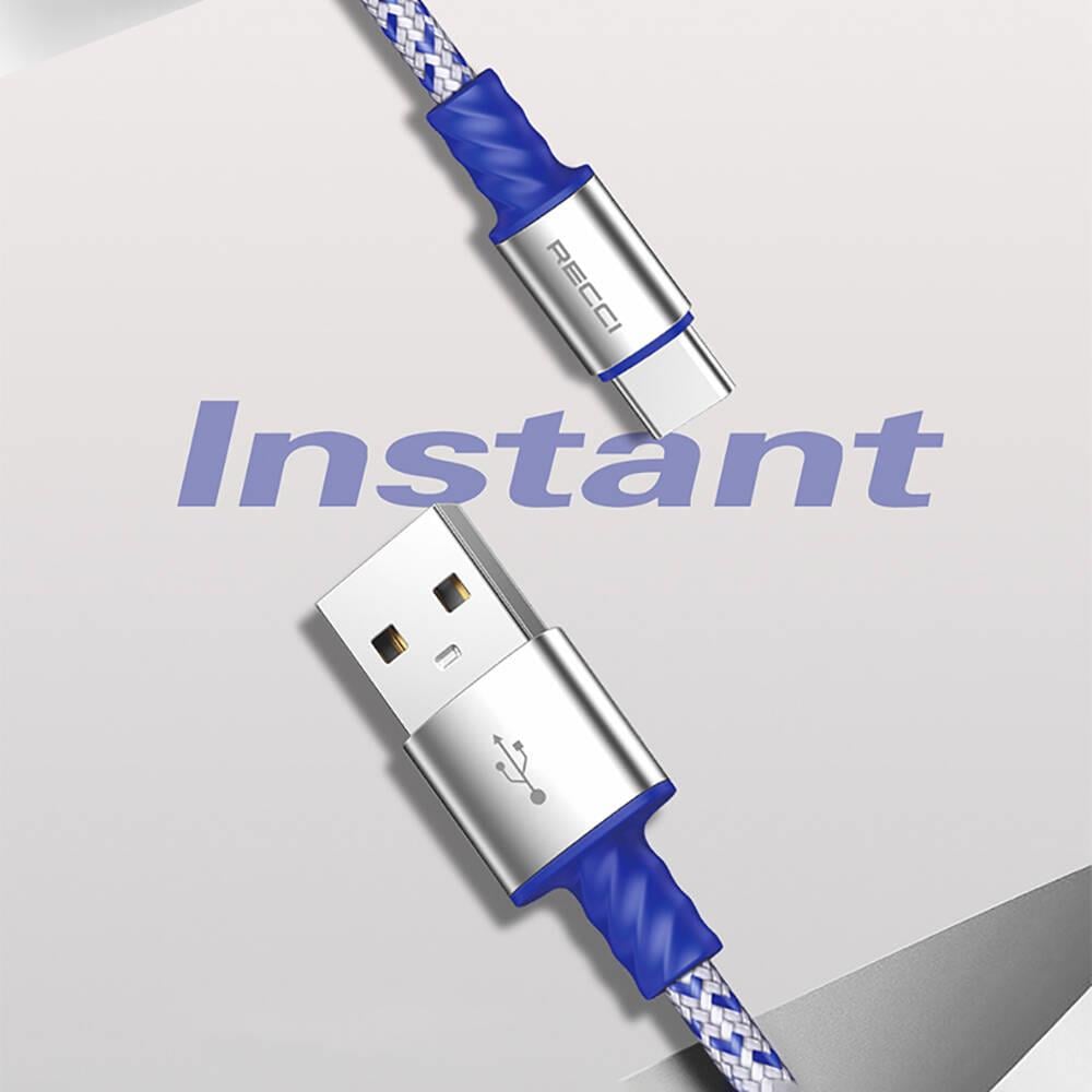 Recci RTC-N32C Instant Serisi USB-A to Type-C 3A Hızlı Şarj Özellikli Şarj ve Data Kablosu 1M