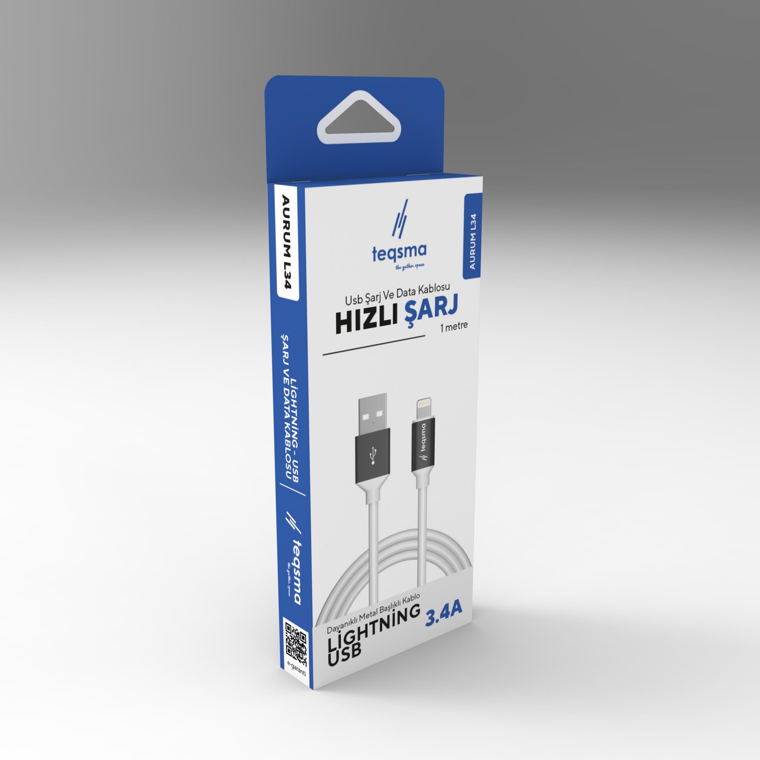 TEQSMA AURUM L34 Lightning - USB Kablo 3.4A 100Cm