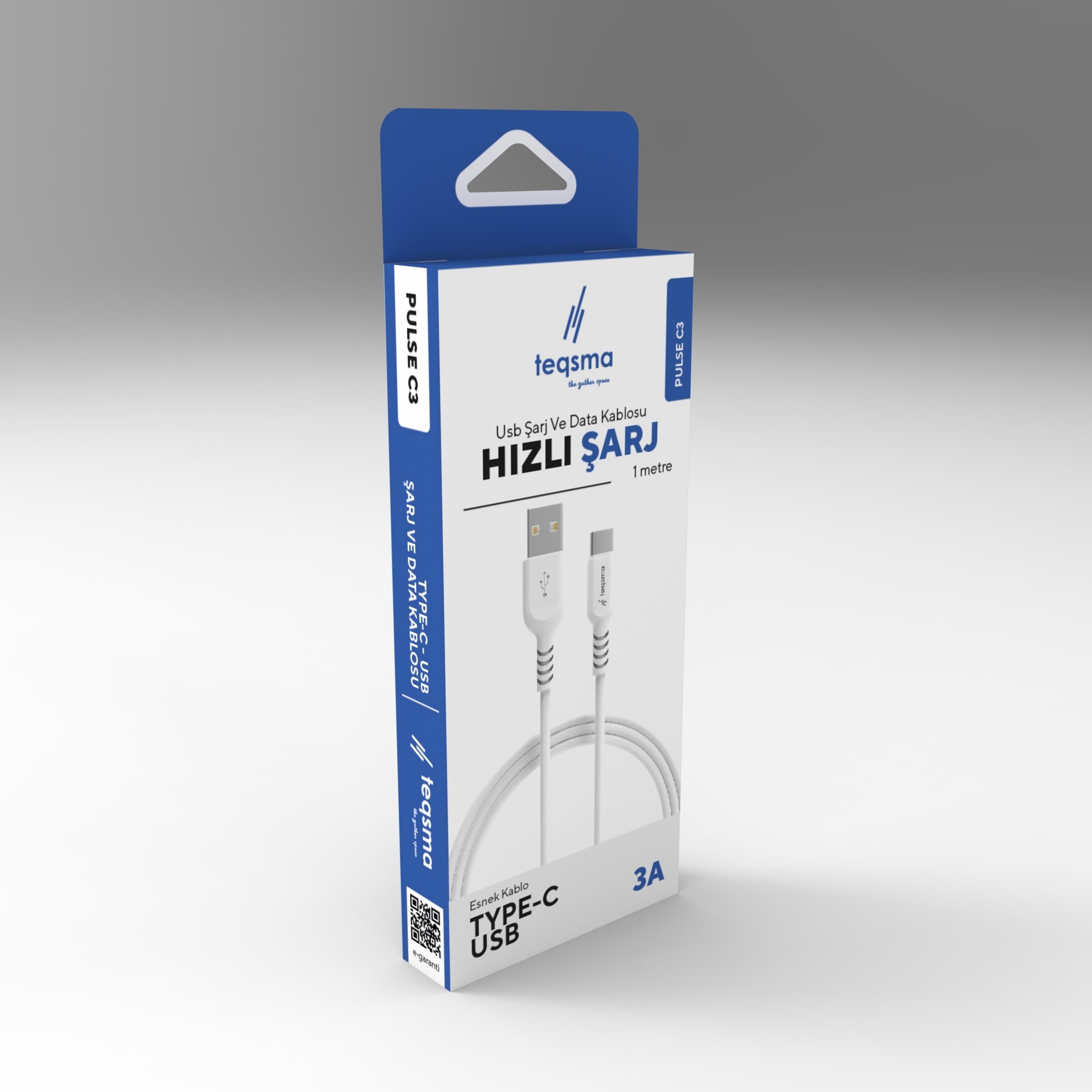 TEQSMA PULSE C3 Type-C - USB Kablo 3A 100Cm