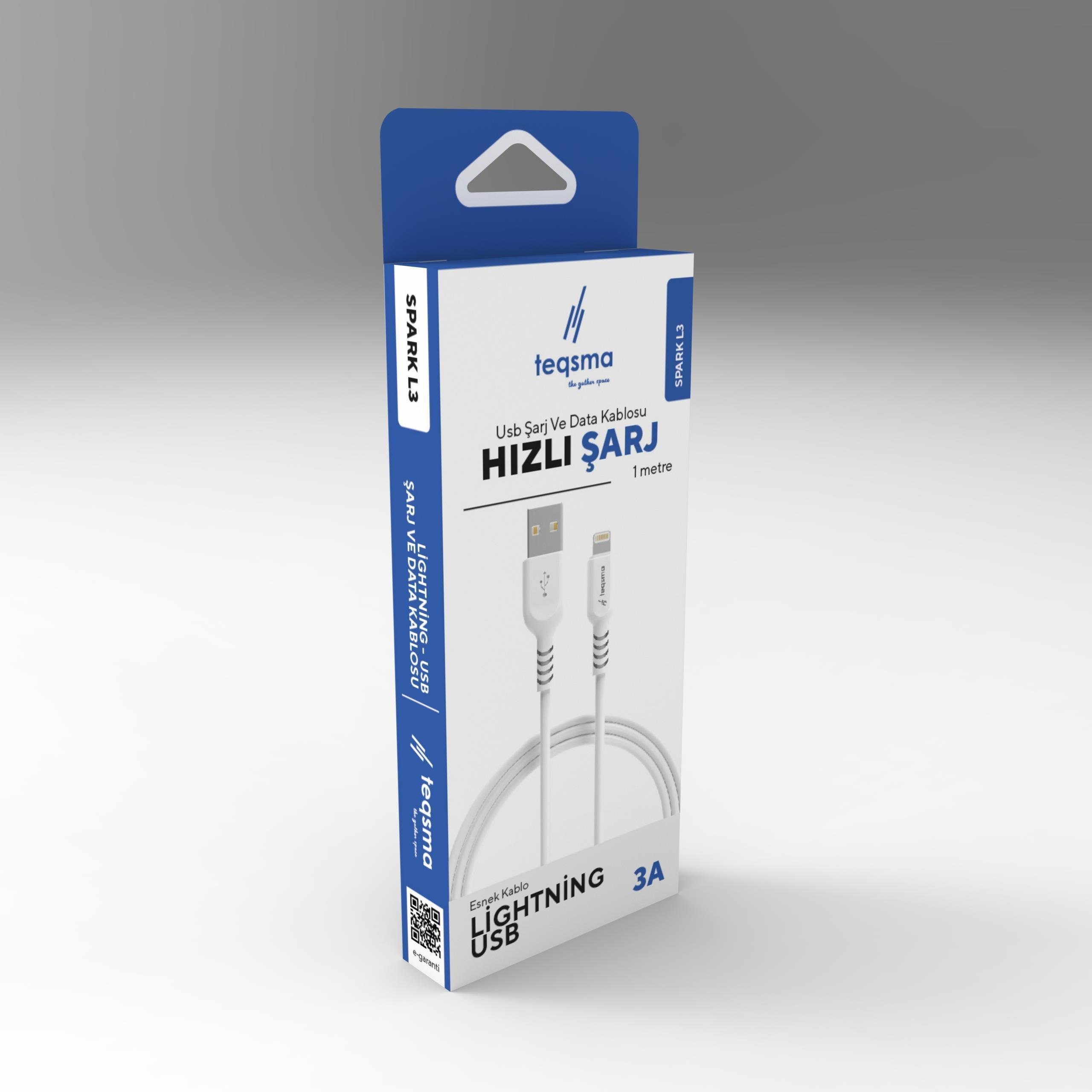 TEQSMA SPARK L3 Lightning - USB Kablo 3A 100Cm