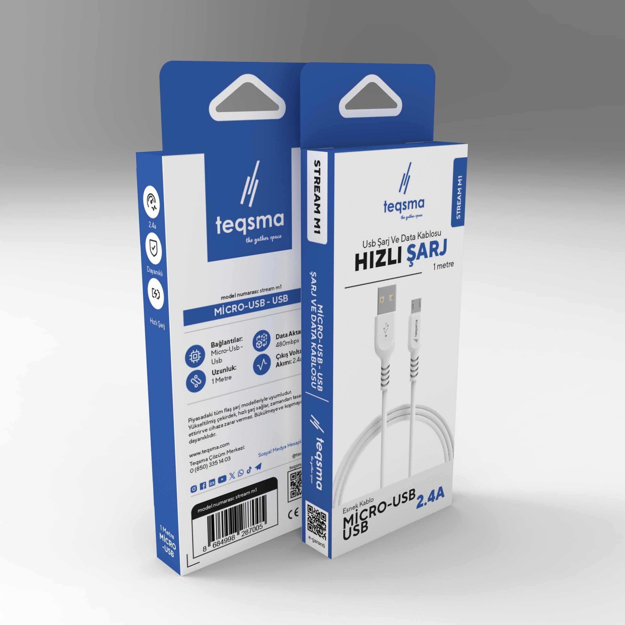 TEQSMA STREAM M1 Micro USB - USB Kablo 