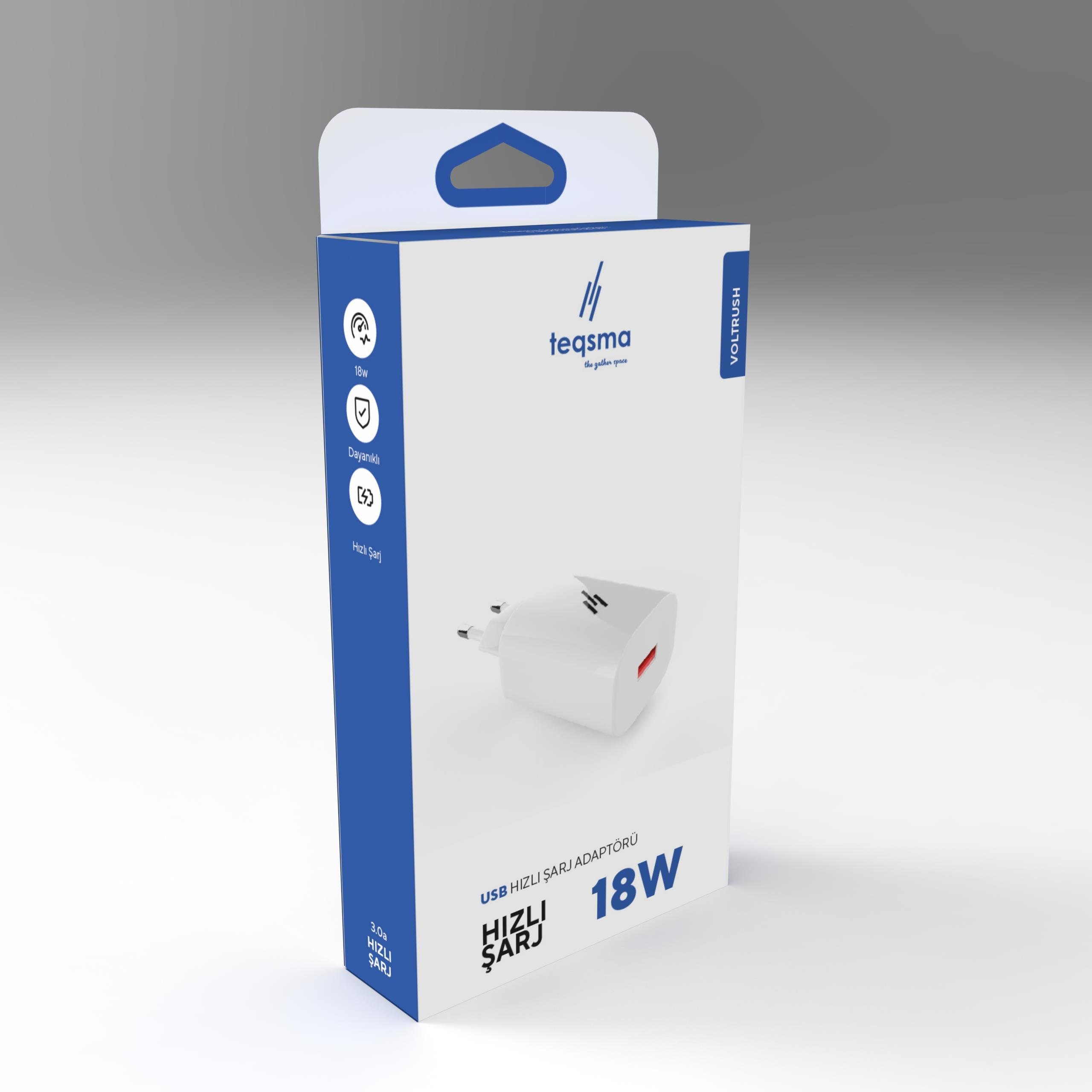 TEQSMA VOLTRUSH USB Hızlı Şarj Adaptörü 18W 10'lu Koli