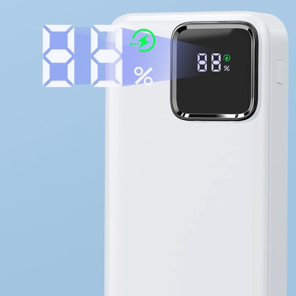Wiwu JC-22 Dijital LED Ekran Şarj Göstergeli Type-C ve Lightning Kablolu Powerbank 22.5W 20000mAh