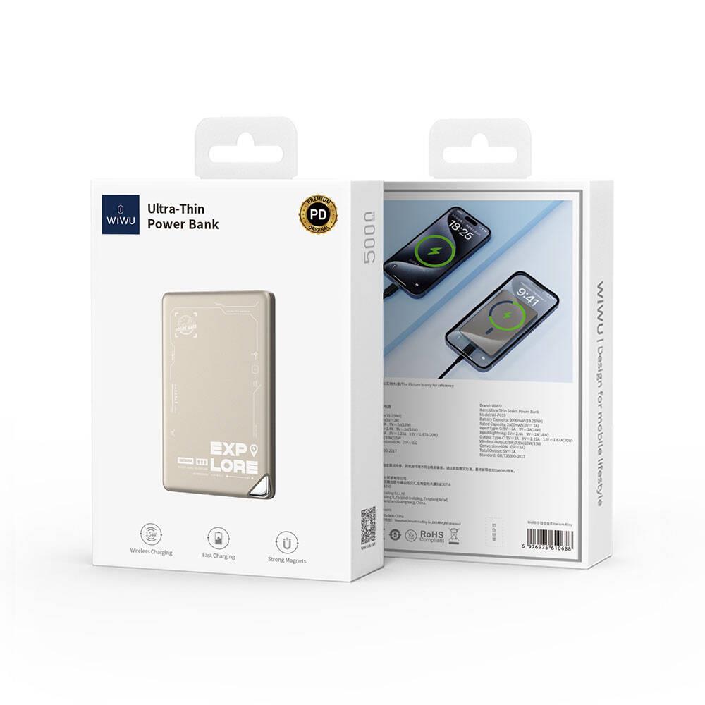 Wiwu Wi-P019 Ultra-Thin Explore Serisi Led Göstergeli Wireless Magsafe Powerbank 15W 5000mAh 