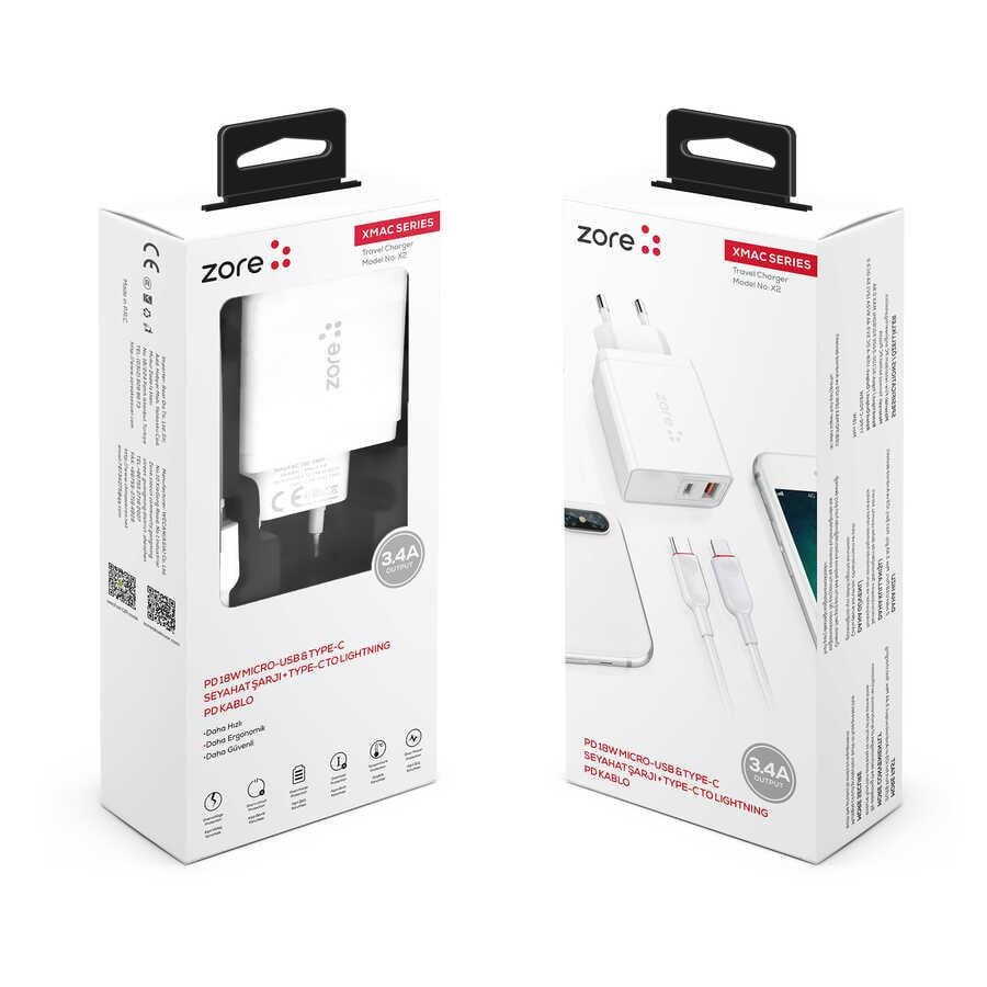 ​Zore XMac Serisi ZR-X2 PD To Lightning 2 in 1 Şarj Seti