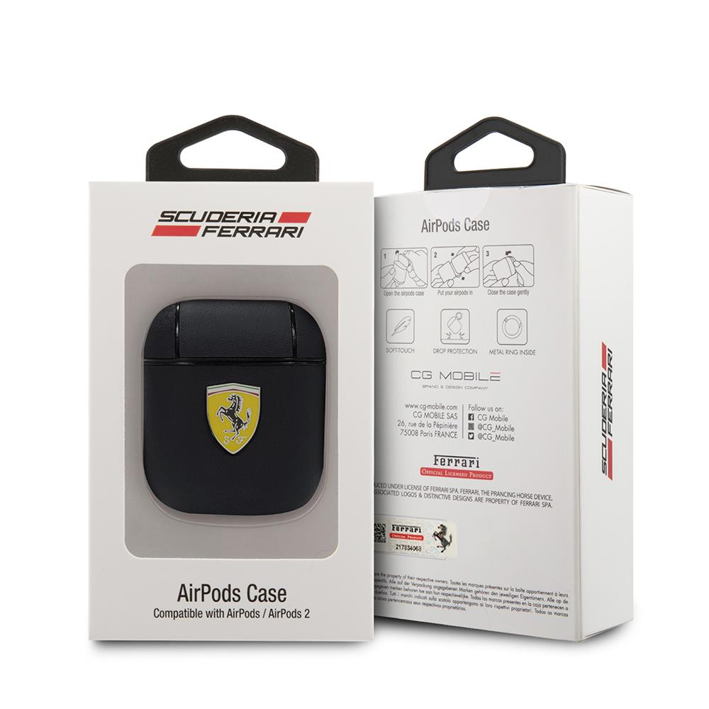 Apple Airpods Kılıf Ferrari Orjinal Lisanslı PU Deri Metal Logolu SF Arka Yüzey Yazılı Kapak