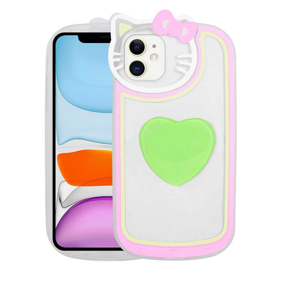 Apple iPhone 11 Kılıf Kedi Figürlü Transparan Pop Soketli Zore Ritmik Kapak