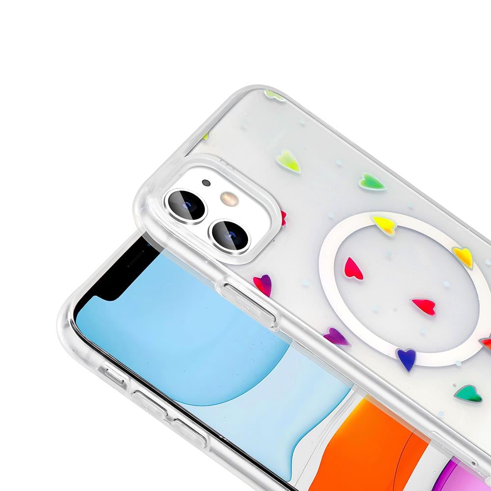 Apple iPhone 11 Kılıf M-Safe Şarj Özellikli Şeffaf Zore Folk Sert Kapak