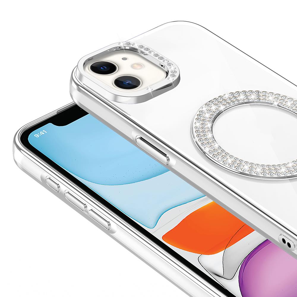 Apple iPhone 11 Kılıf Pırlanta Taş Tasarımlı Magsafe Şarj Özellikli Zore Karetta Silikon Kapak