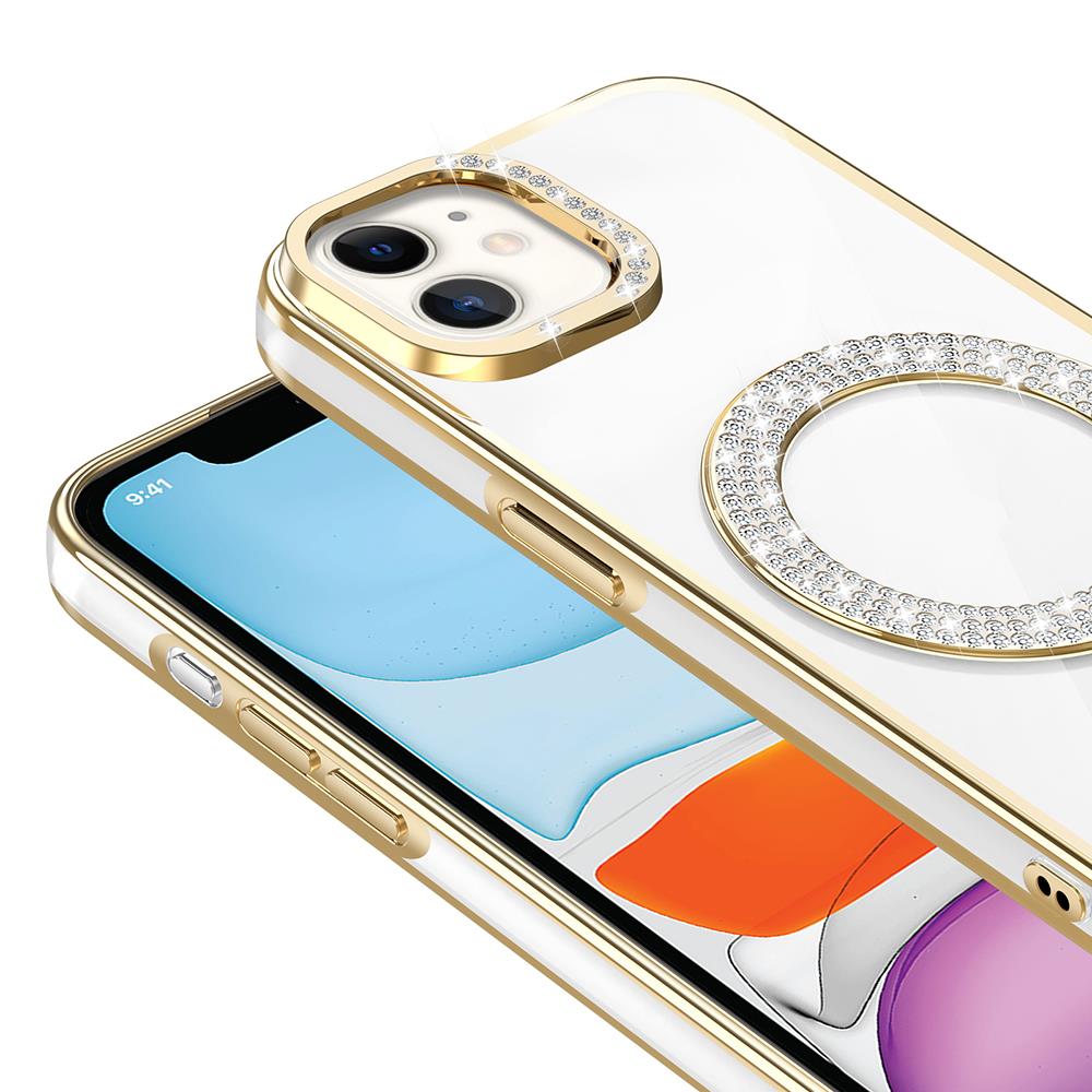 Apple iPhone 11 Kılıf Pırlanta Taş Tasarımlı Magsafe Şarj Özellikli Zore Karetta Silikon Kapak