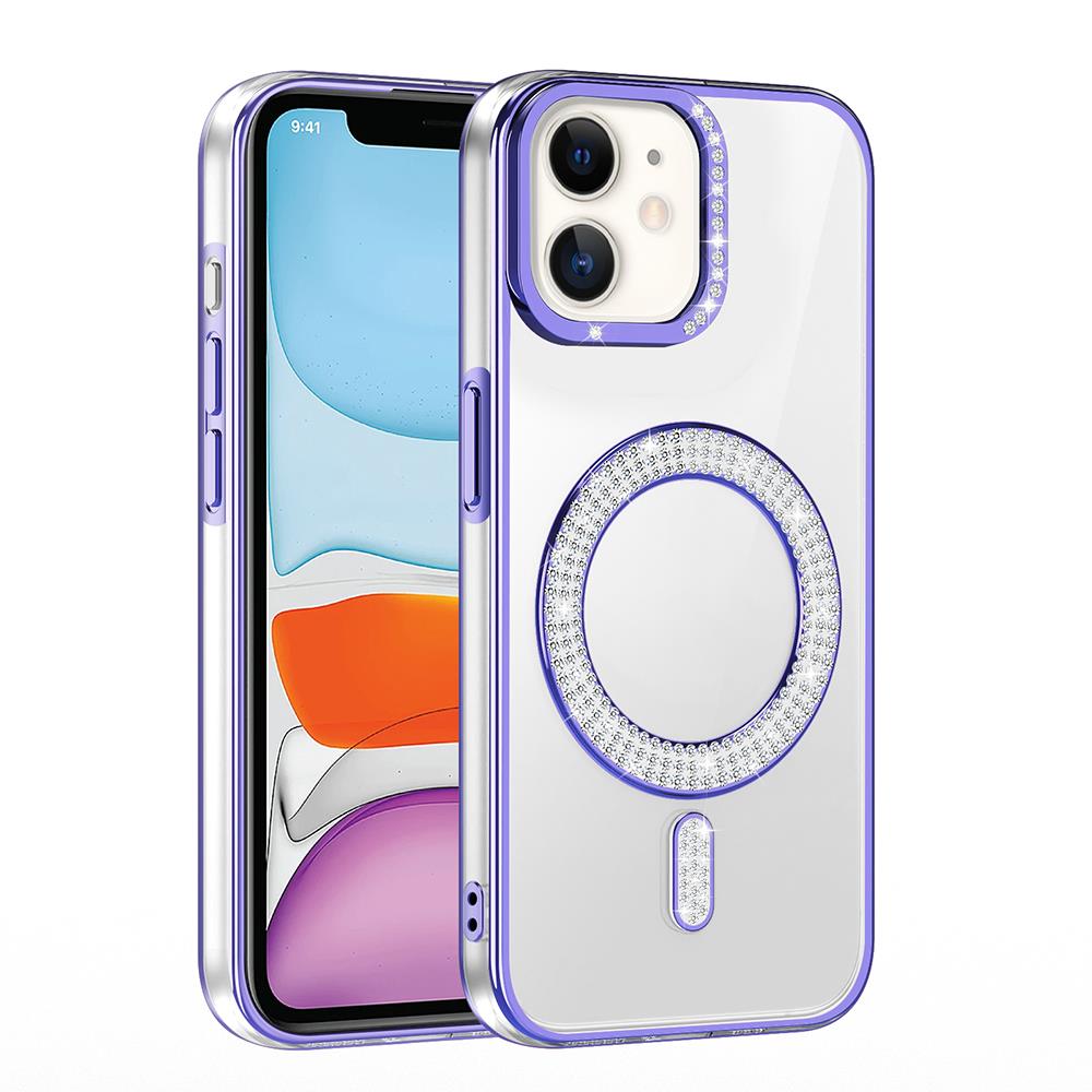 Apple iPhone 11 Kılıf Pırlanta Taş Tasarımlı Magsafe Şarj Özellikli Zore Karetta Silikon Kapak