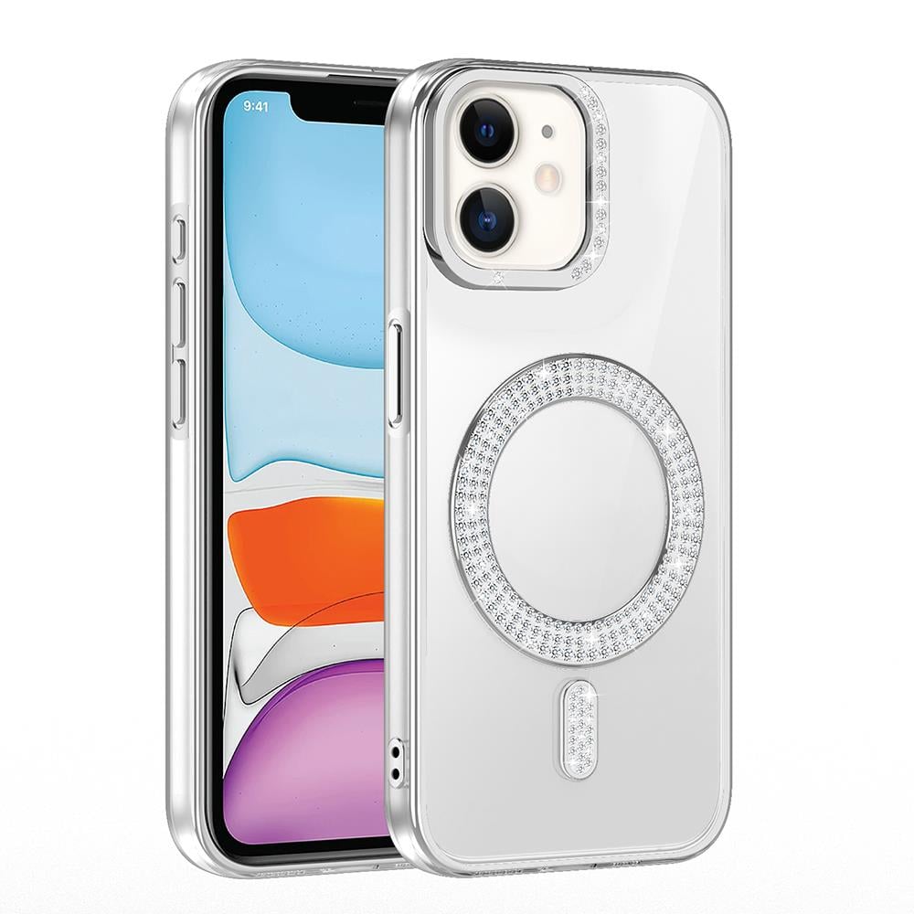 Apple iPhone 11 Kılıf Pırlanta Taş Tasarımlı Magsafe Şarj Özellikli Zore Karetta Silikon Kapak