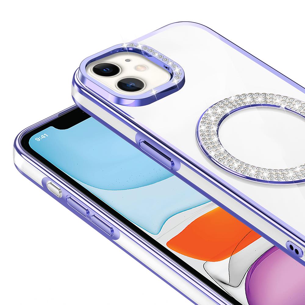 Apple iPhone 11 Kılıf Pırlanta Taş Tasarımlı Magsafe Şarj Özellikli Zore Karetta Silikon Kapak