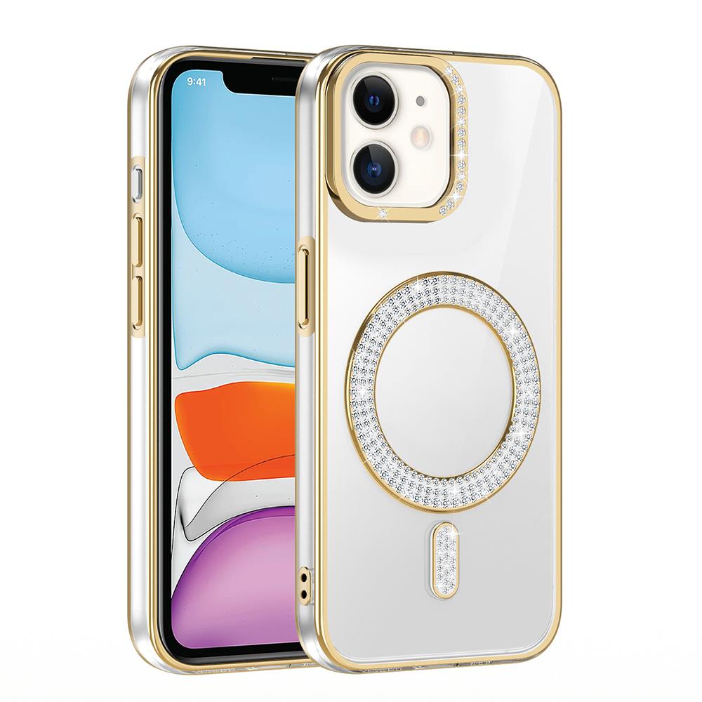 Apple iPhone 11 Kılıf Pırlanta Taş Tasarımlı Magsafe Şarj Özellikli Zore Karetta Silikon Kapak