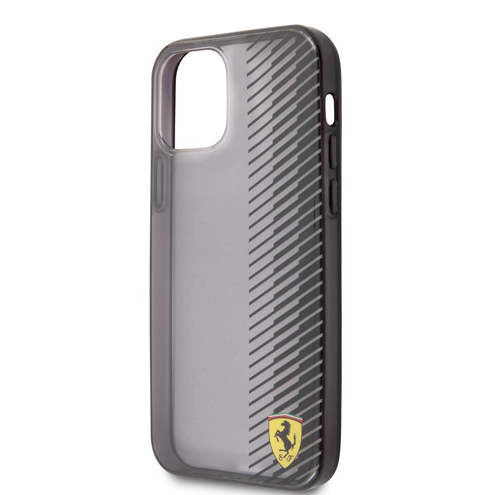 Apple iPhone 12 Pro Max Kılıf Ferrari Orjinal Lisanlı Klasik Metal Logolu Transparan Çizgi Desenli Gradient Kapak